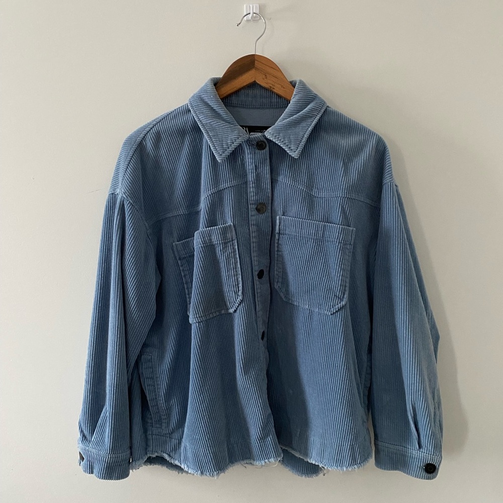 Zara Light Blue Corduroy Jean Shirt Jacket